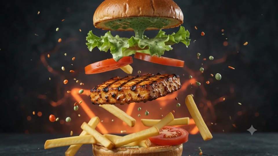 Burger layers exploding upward